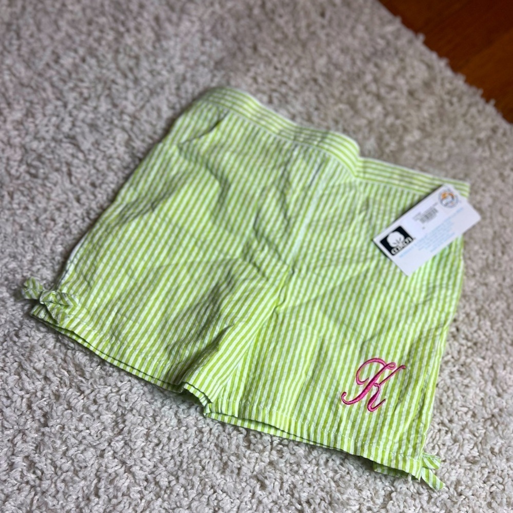 MONDAYS CHILD GIRLS SEERSUCKER SHORTS WITH INITIAL K MONOGRAM SZ 6X NWT - Picture 1 of 13